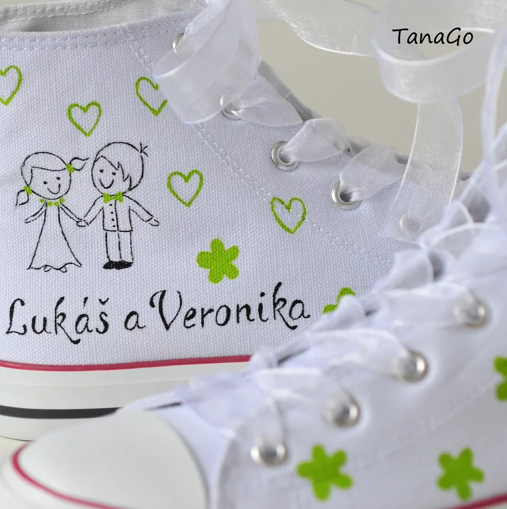 Svatební tenisky kotníkové s jarní zelenou