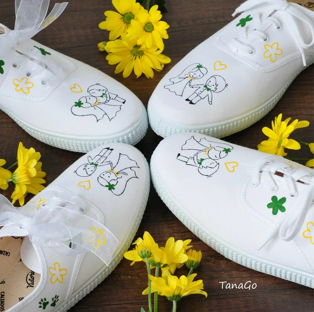 Svatební tenisky párové zelenožluté