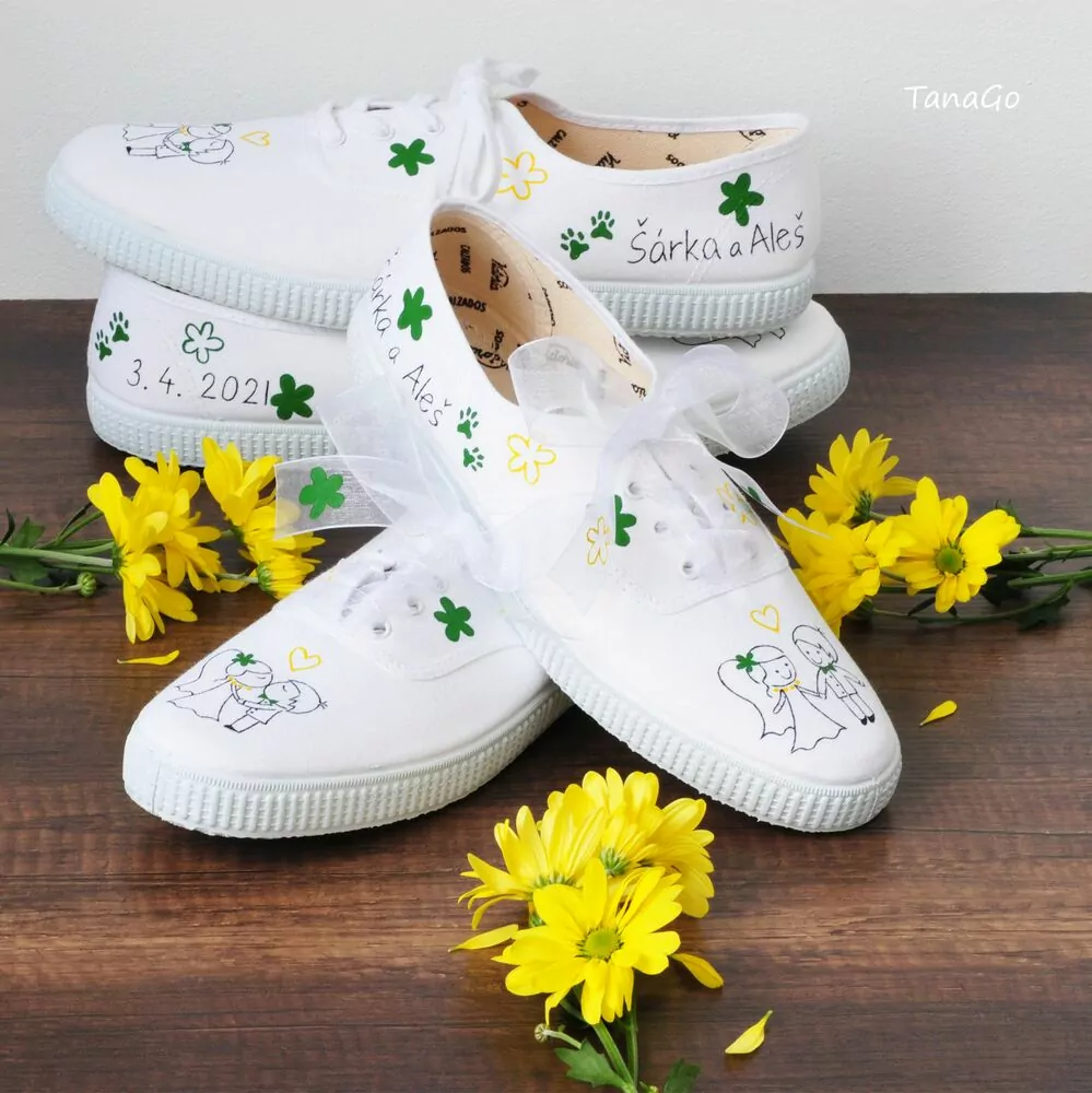 Svatební tenisky párové zelenožluté