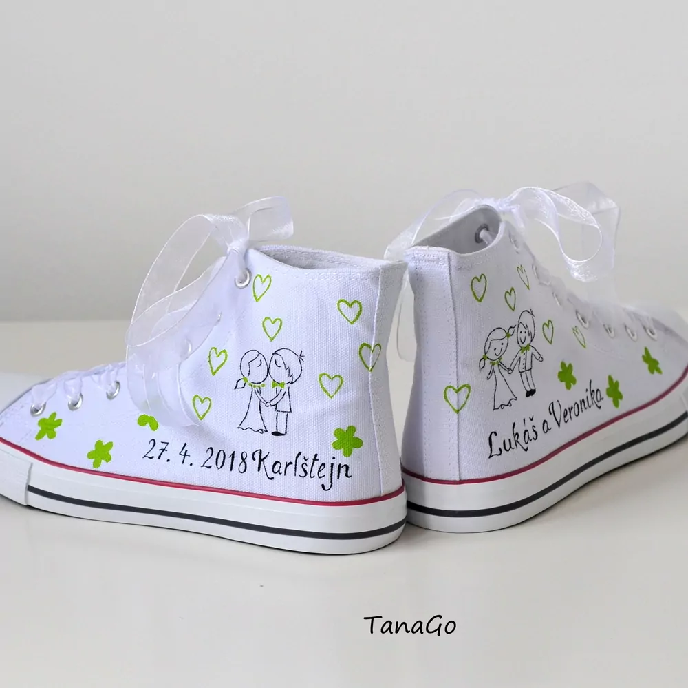 Svatební tenisky kotníkové s jarní zelenou