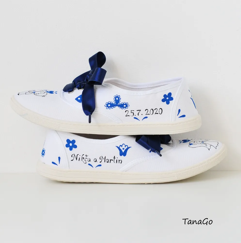 Folk svatební tenisky modré