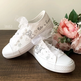 Boty na svatbu bílé se stříbrnou